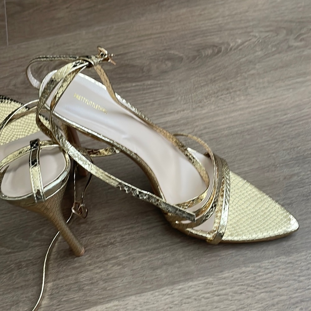 Gold strappy ankle heel